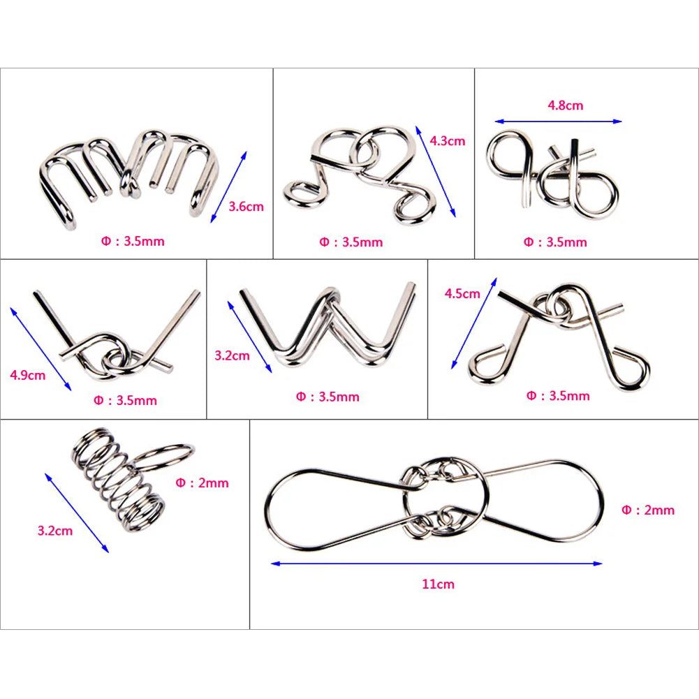 8pcs/Set Materials Metal Montessori Puzzle Wire IQ Mind Brain Teaser Puzzles for Children Adults Anti-Stress Reliever Toys Gifts