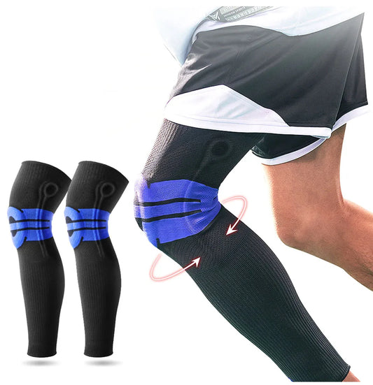 Long Silicone Knee Pad Knitted 3D weaving Compression Spring Knee Protector Brace Basketball Knee Sleeve Support Sports guard